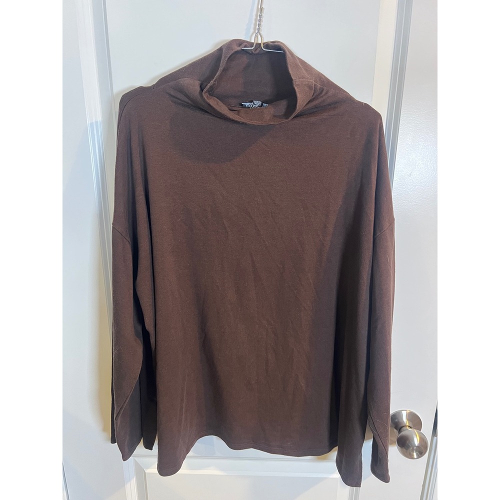 Eileen Fisher Womens Mock Neck Top Drop Shoulder Brown Large